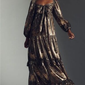 Anthropologie Gold Long Sleeve Dress